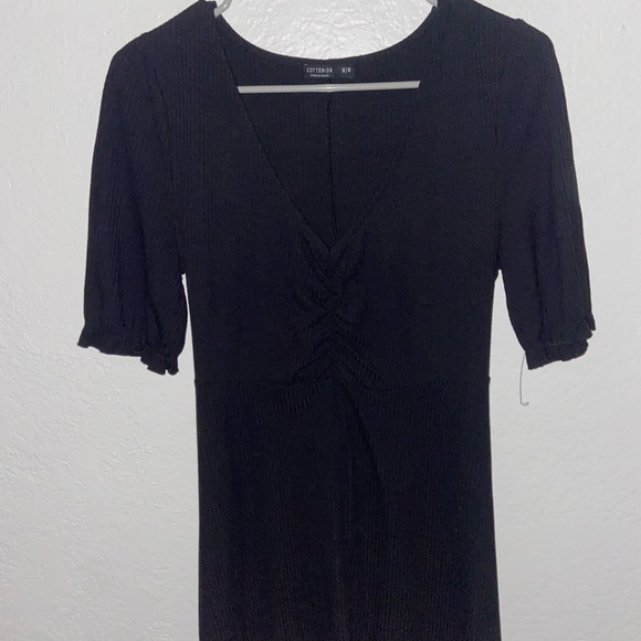 Cotton On black sculpting sheath mini dress tight blouse y2k half sleeves v neck - Picture 6 of 12